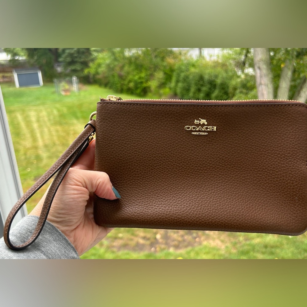 Coach Double Corner Zip Wristlet in Pebble Leather Large Fitsπ±π€ - Picture 5 of 8